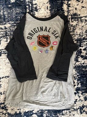 Vintage NHL "Original Six" Grey & Black Raglan Tee